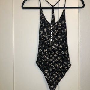 Obey Bodysuit: black & white, flowers